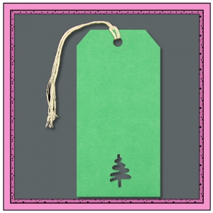 Green Gift Tags with Punched Large CHRISTMAS TREE V2 120mm x 60mm - Pack 10