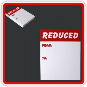 Sale Cards 'REDUCED - FROM - TO' 100 x 75mm (4"x3") - Pack 48